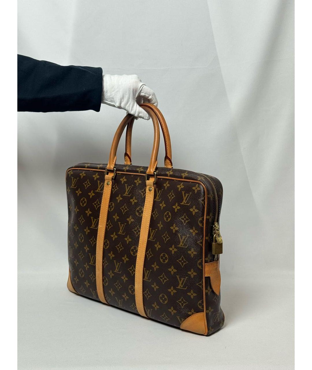 LOUIS VUITTON Коричневый кожаный портфель, фото 4