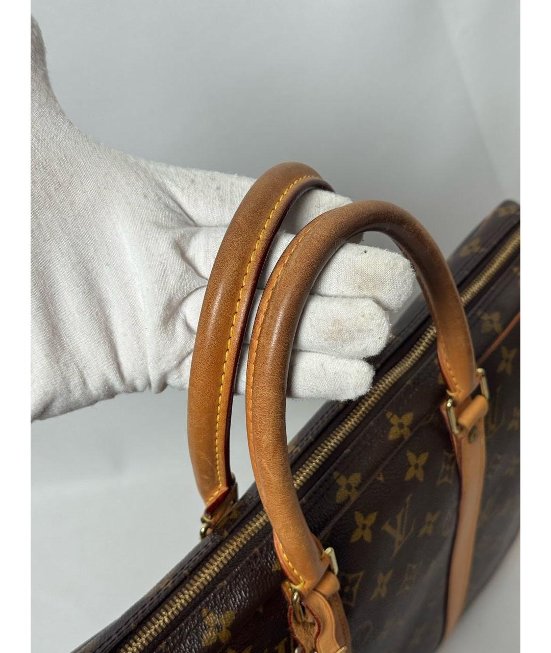 LOUIS VUITTON Коричневый кожаный портфель, фото 7