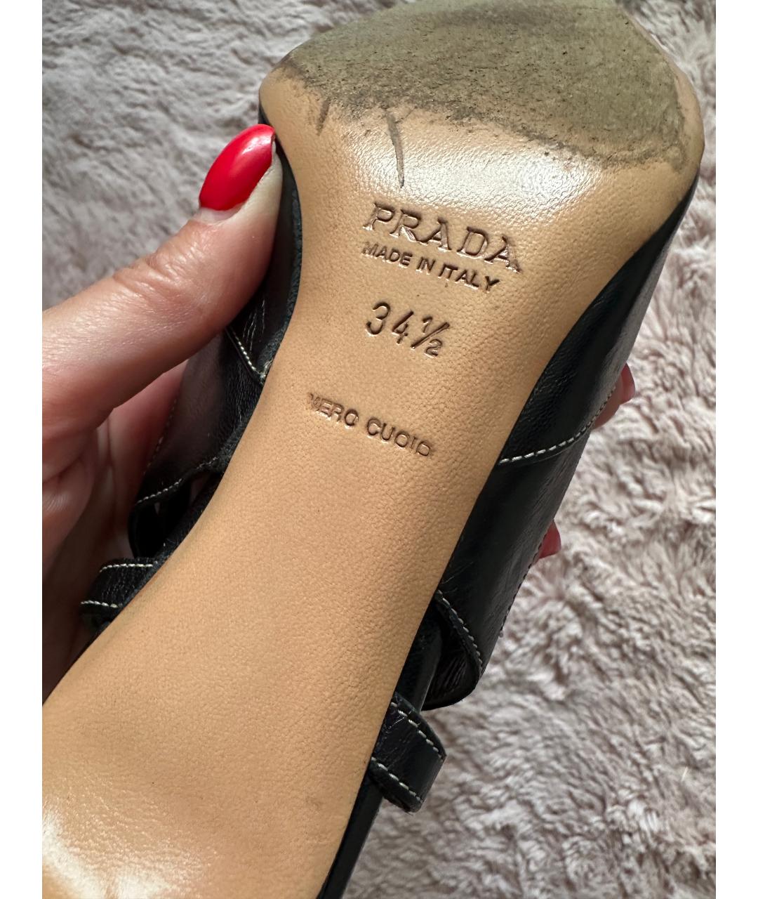 PRADA Черные кожаные лодочки на низком каблуке, фото 4