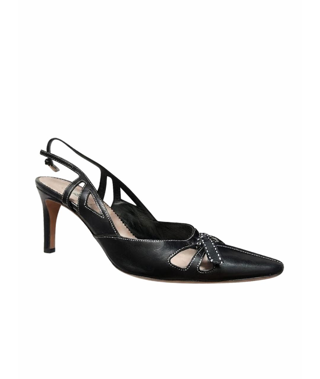 PRADA Черные кожаные лодочки на низком каблуке, фото 1
