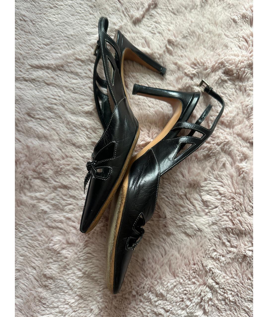 PRADA Черные кожаные лодочки на низком каблуке, фото 3
