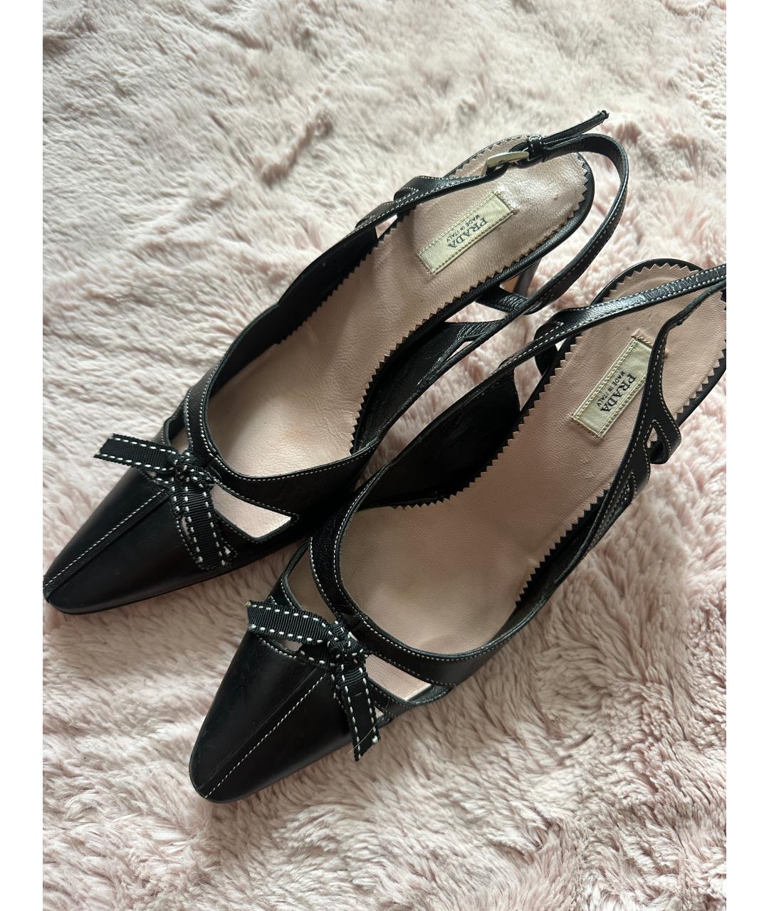 PRADA Черные кожаные лодочки на низком каблуке, фото 2