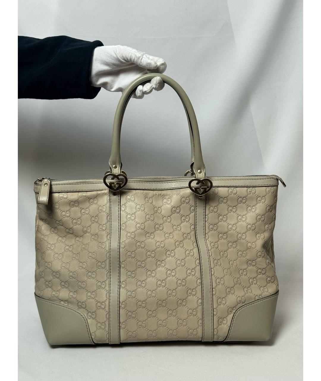 GUCCI Бежевая кожаная сумка тоут, фото 5