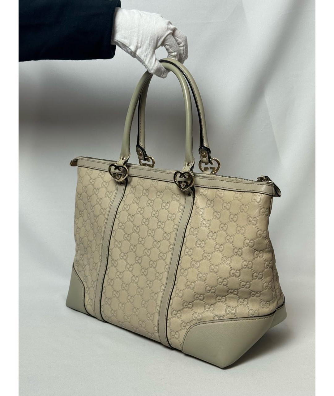 GUCCI Бежевая кожаная сумка тоут, фото 2