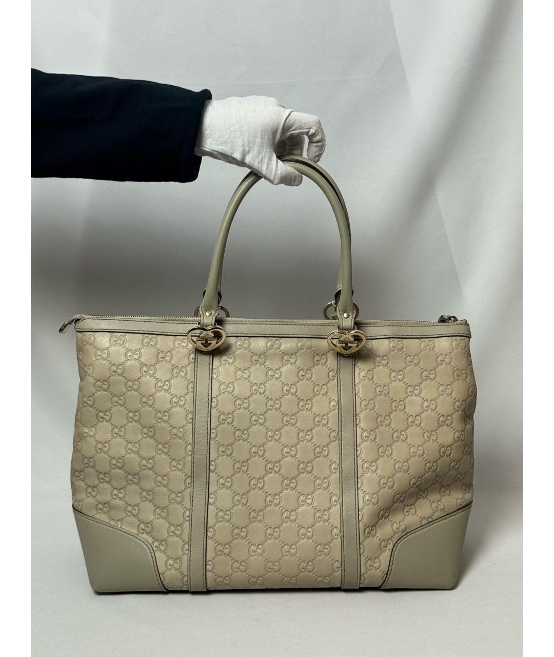 GUCCI Бежевая кожаная сумка тоут, фото 9