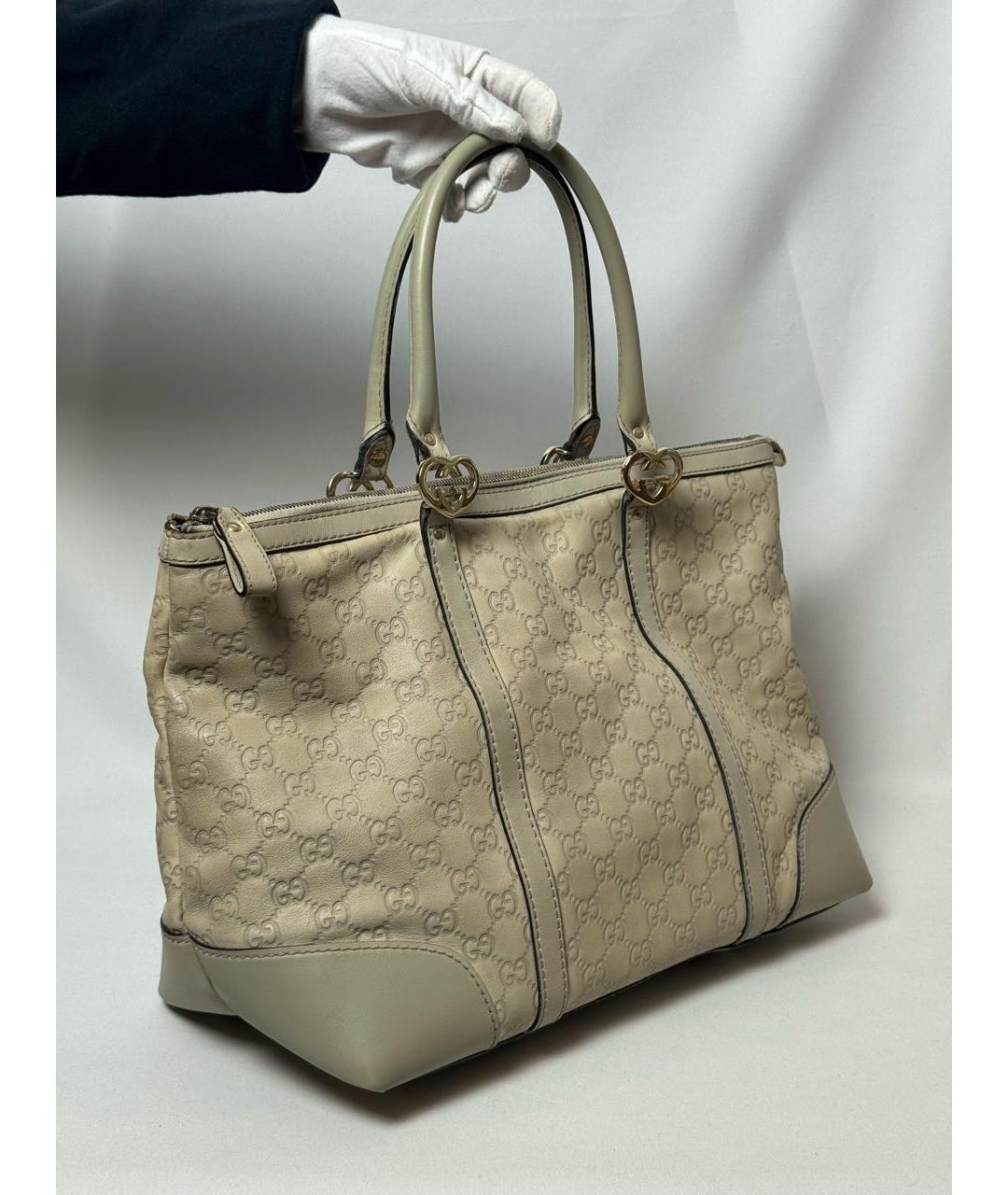 GUCCI Бежевая кожаная сумка тоут, фото 4
