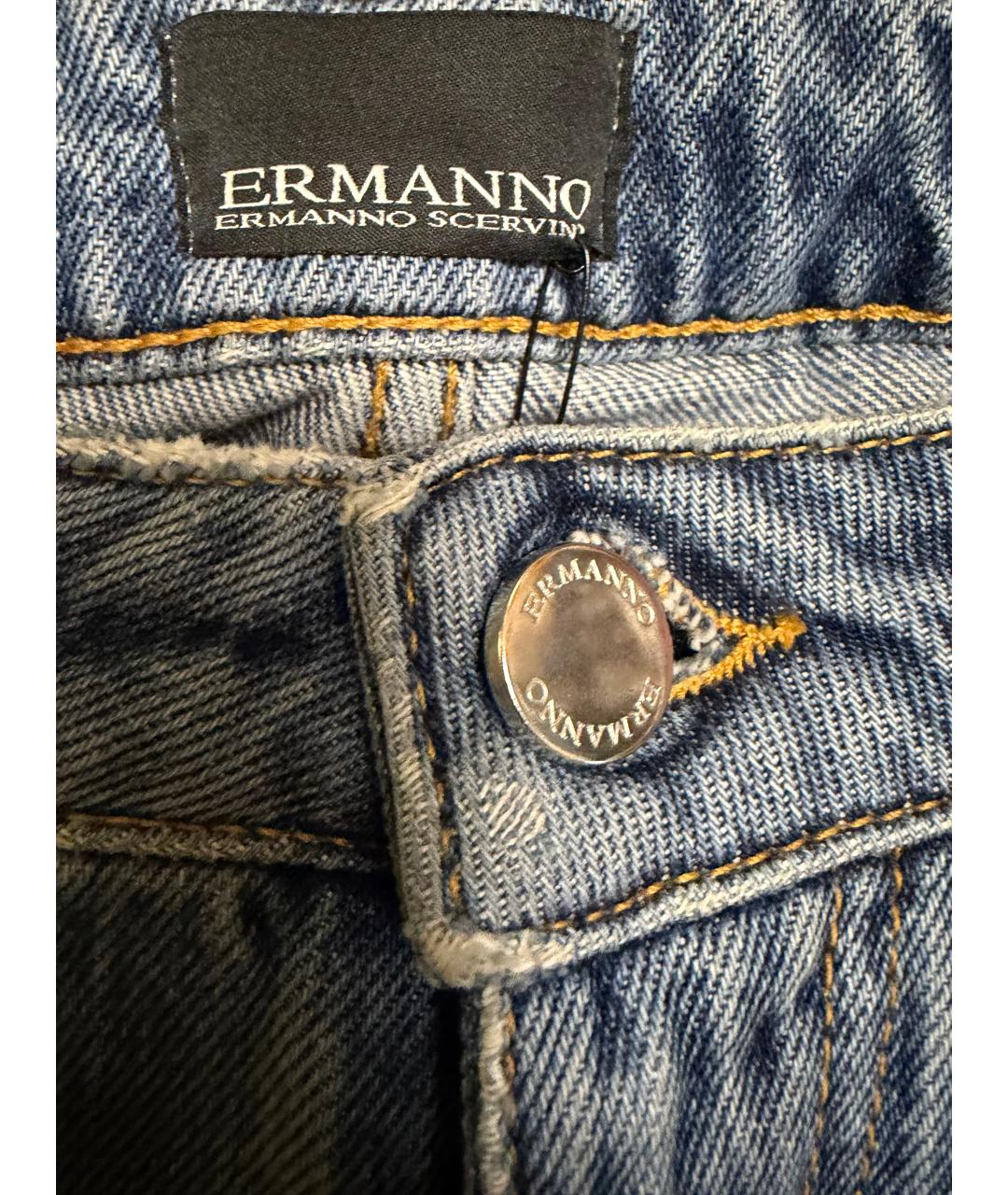 ERMANNO SCERVINO Синие хлопко-эластановые прямые джинсы, фото 3