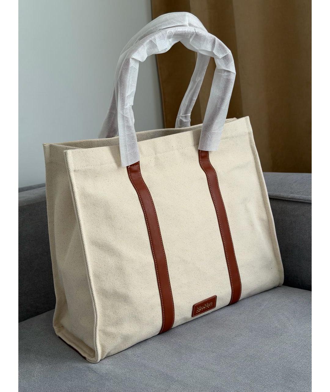 MAX MARA Бежевая тканевая сумка тоут, фото 3