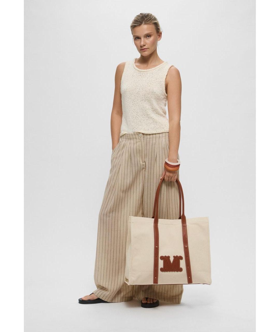 MAX MARA Бежевая тканевая сумка тоут, фото 8