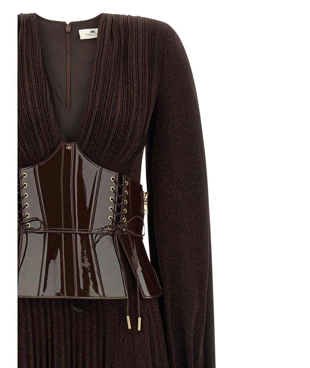 ELISABETTA FRANCHI Коричневое вискозное вечернее платье, фото 3