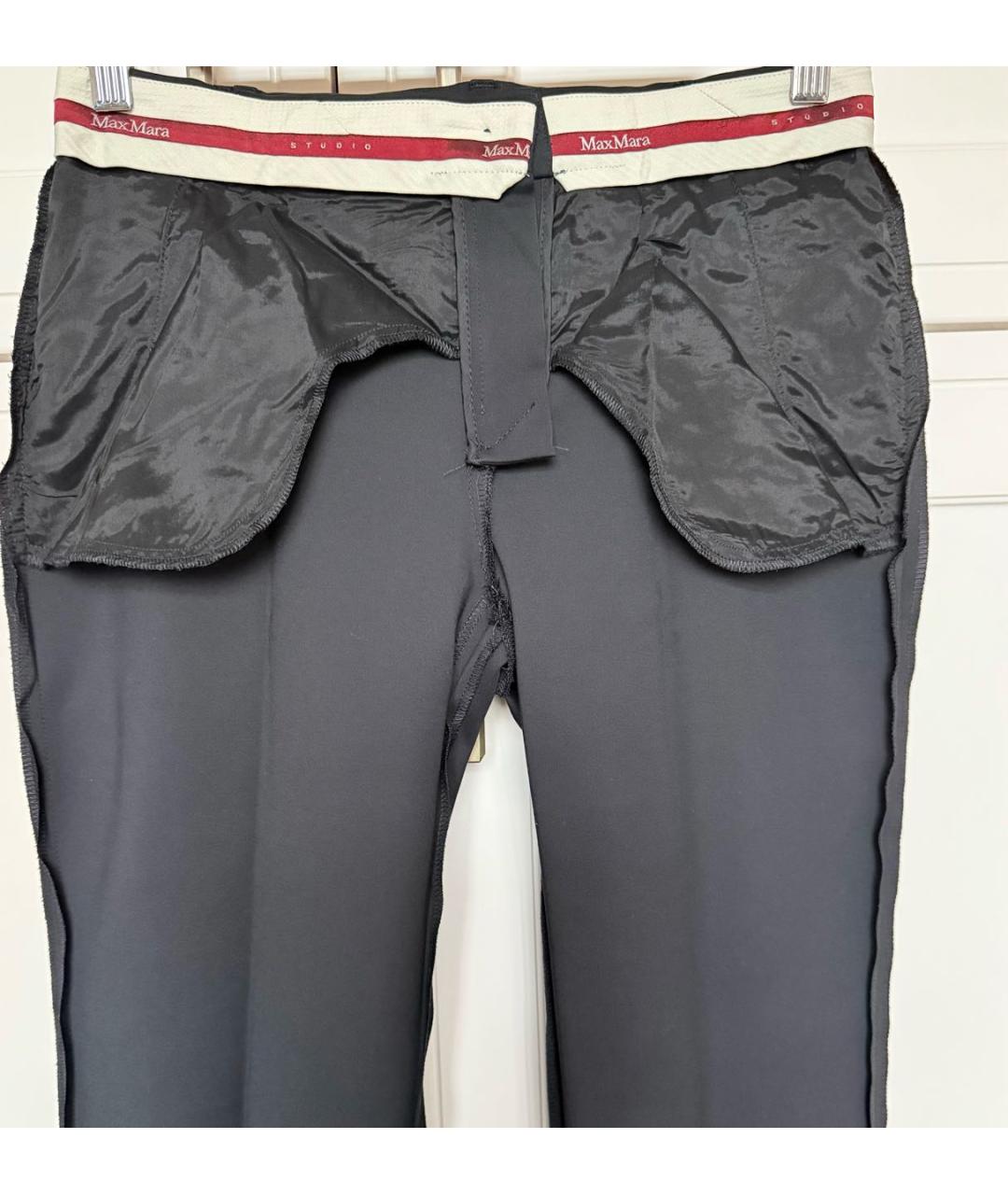 MAX MARA STUDIO Черные хлопковые прямые брюки, фото 3