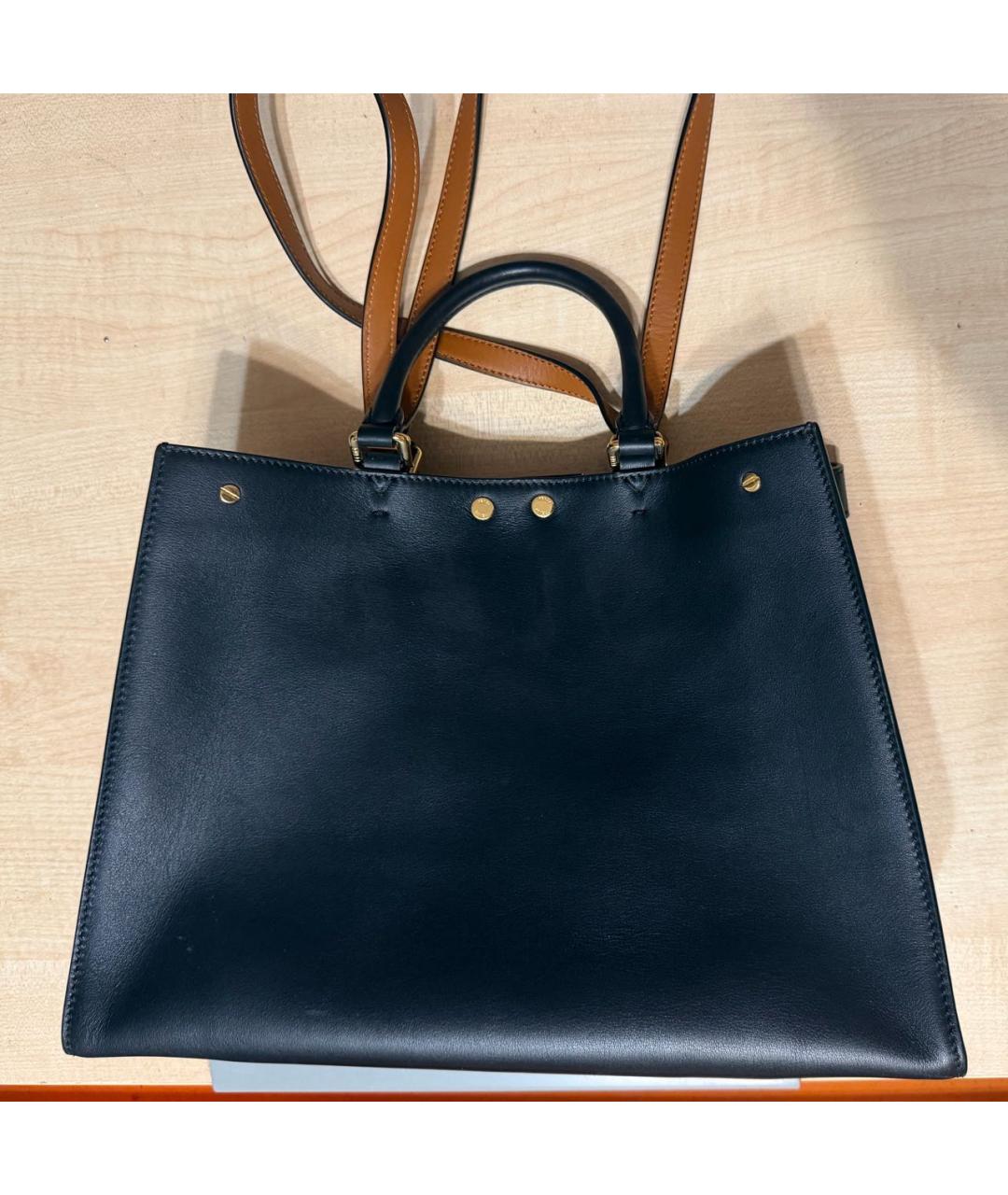 FENDI Темно-синяя кожаная сумка тоут, фото 2