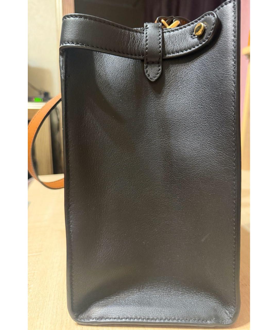 FENDI Темно-синяя кожаная сумка тоут, фото 3