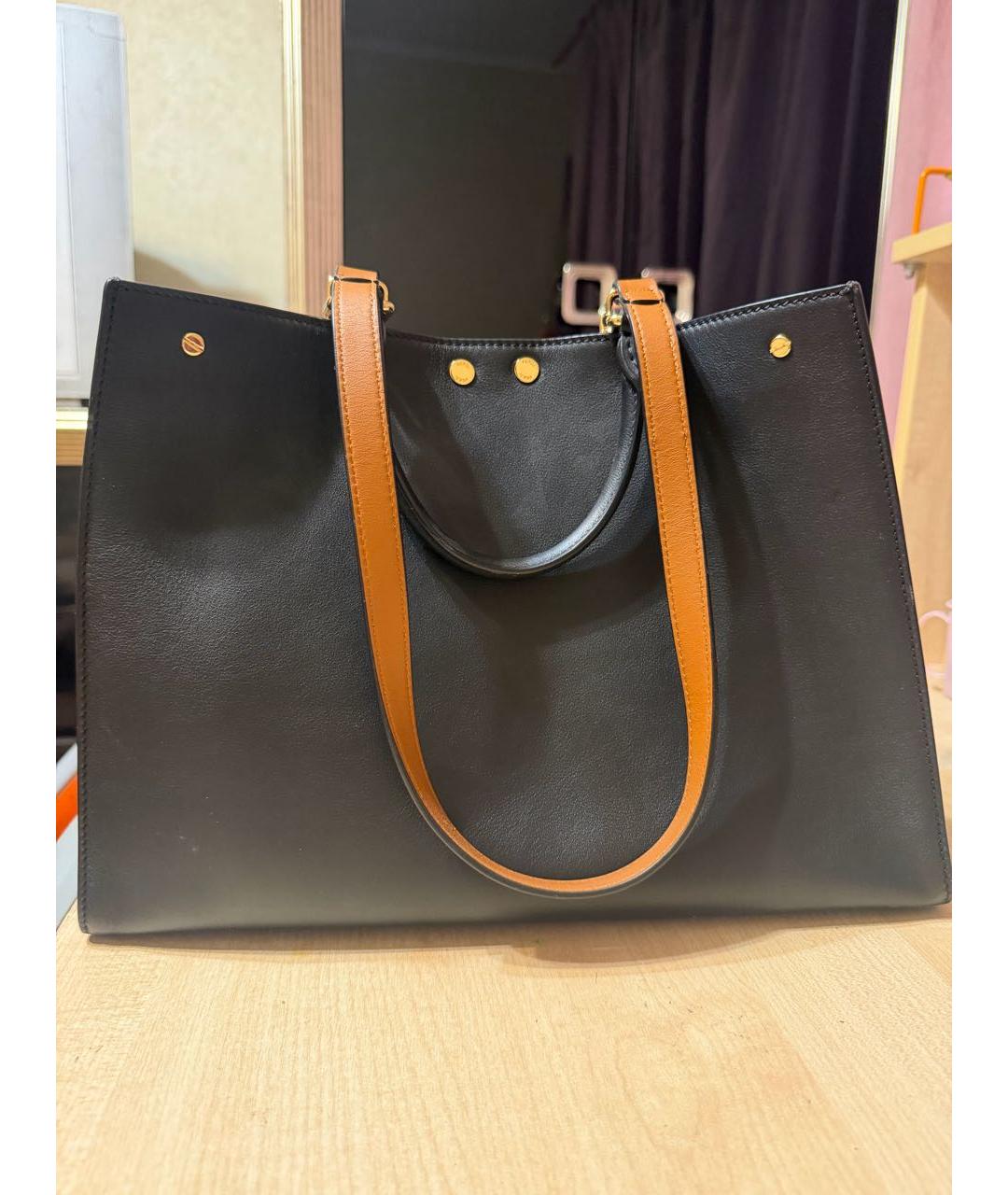 FENDI Темно-синяя кожаная сумка тоут, фото 5