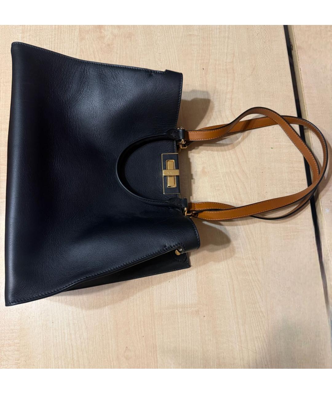 FENDI Темно-синяя кожаная сумка тоут, фото 1