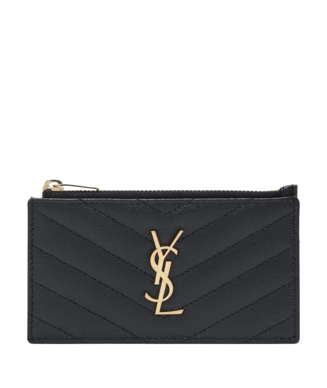 SAINT LAURENT Черный кожаный кардхолдер, фото 1