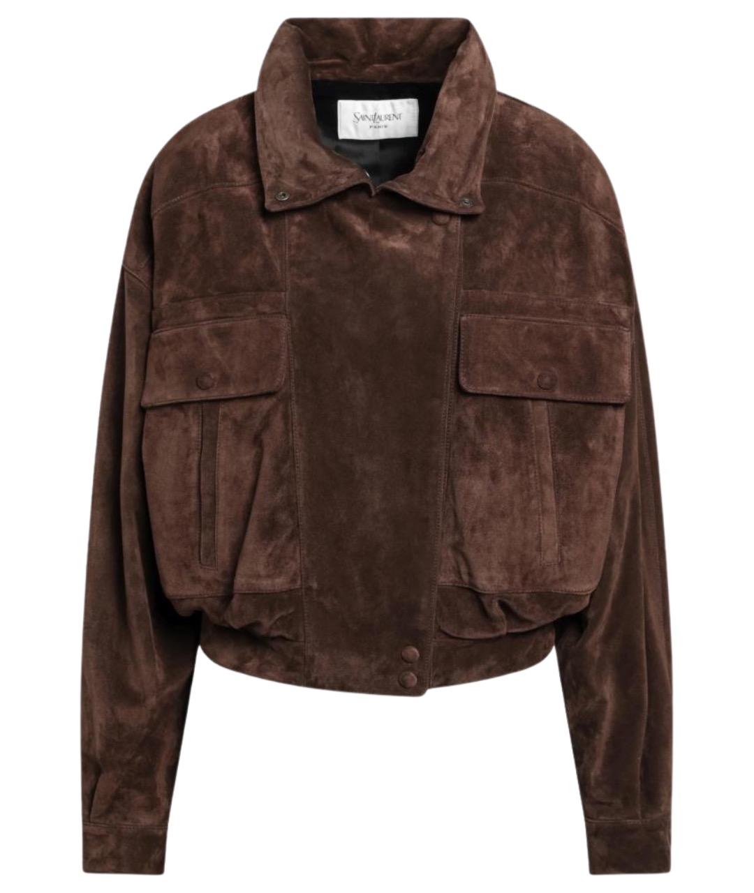 SAINT LAURENT Коричневая кожаная куртка, фото 1