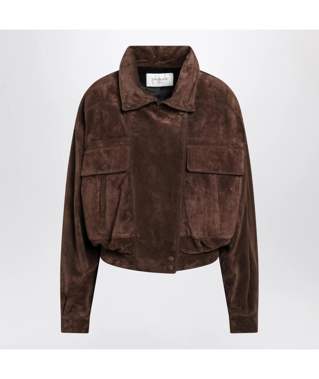 SAINT LAURENT Коричневая кожаная куртка, фото 3