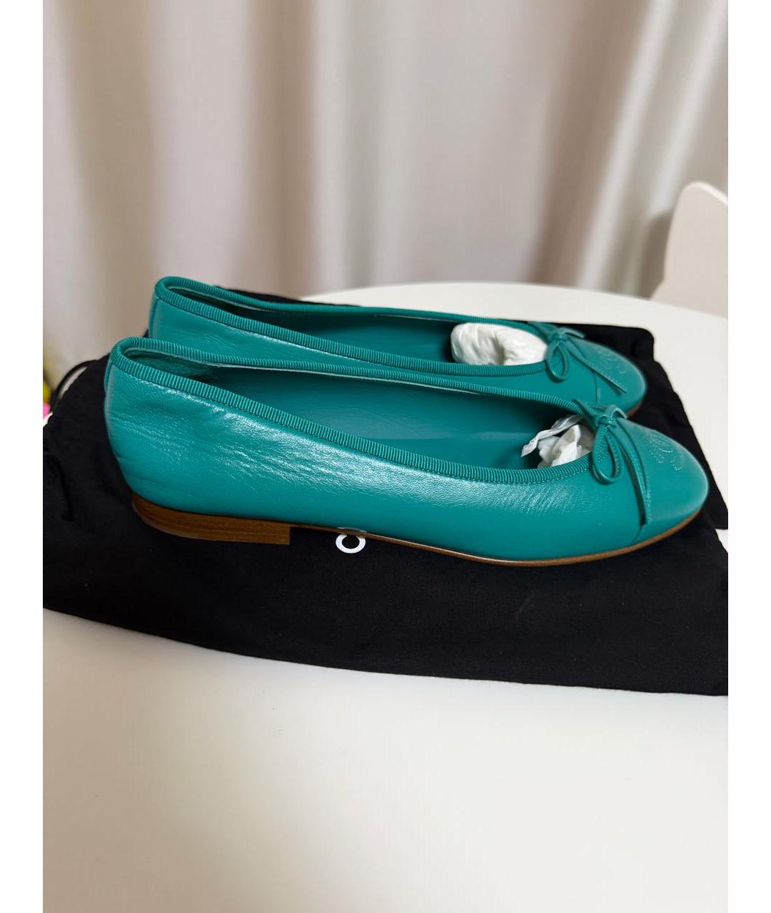 CHANEL Бирюзовые кожаные балетки, фото 6