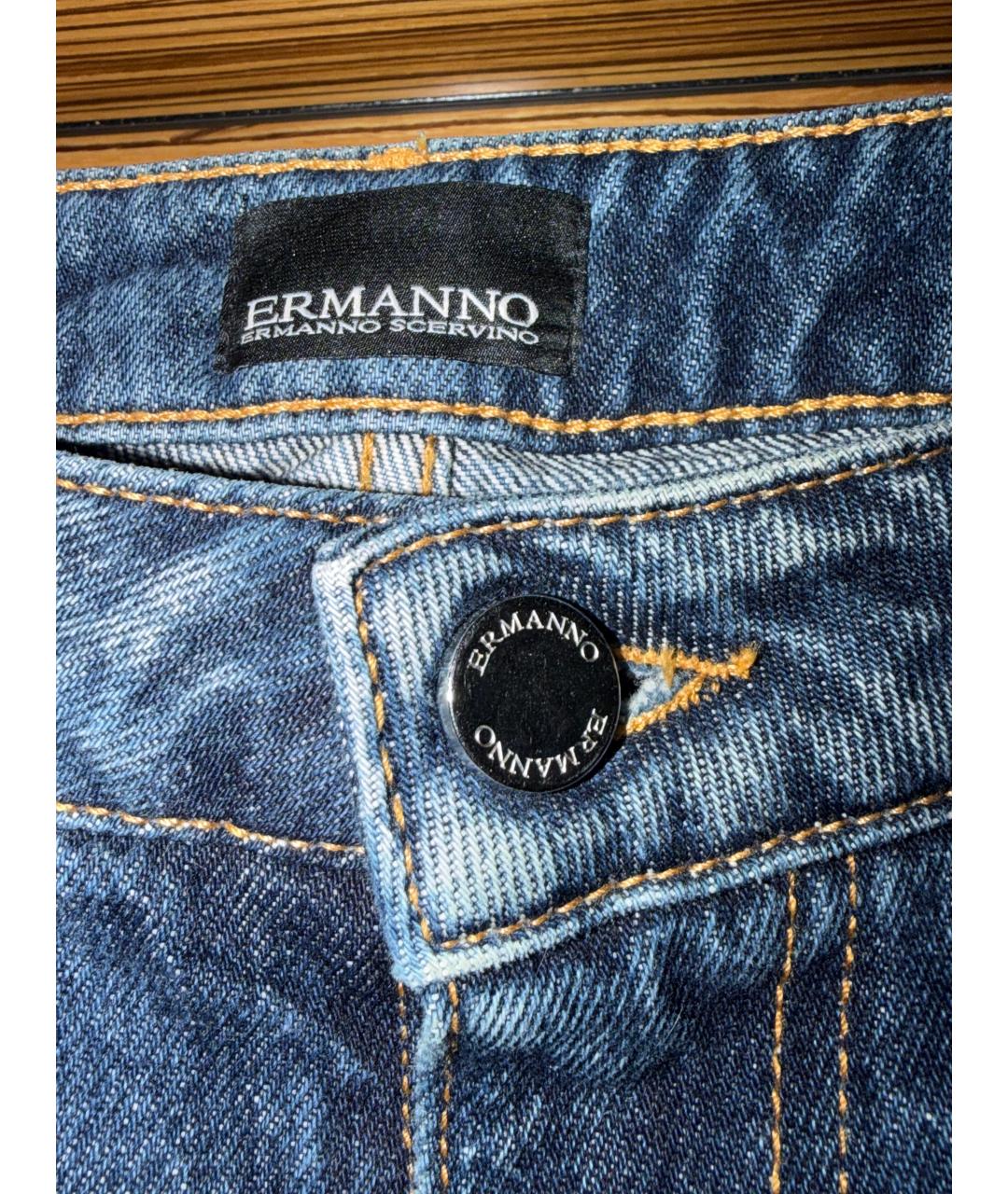 ERMANNO FIRENZE Синие хлопко-эластановые прямые джинсы, фото 3