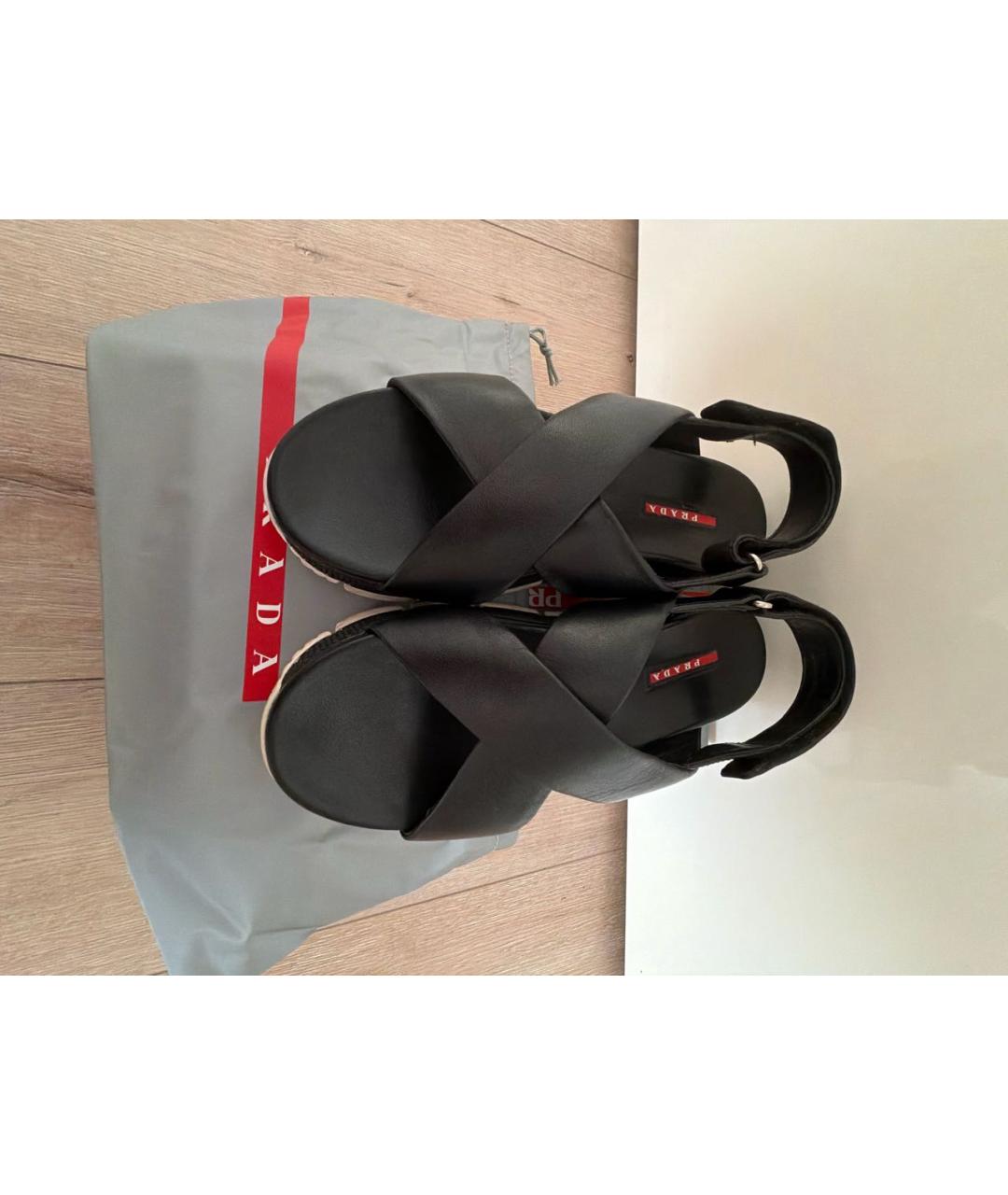 PRADA Черные кожаные босоножки, фото 2