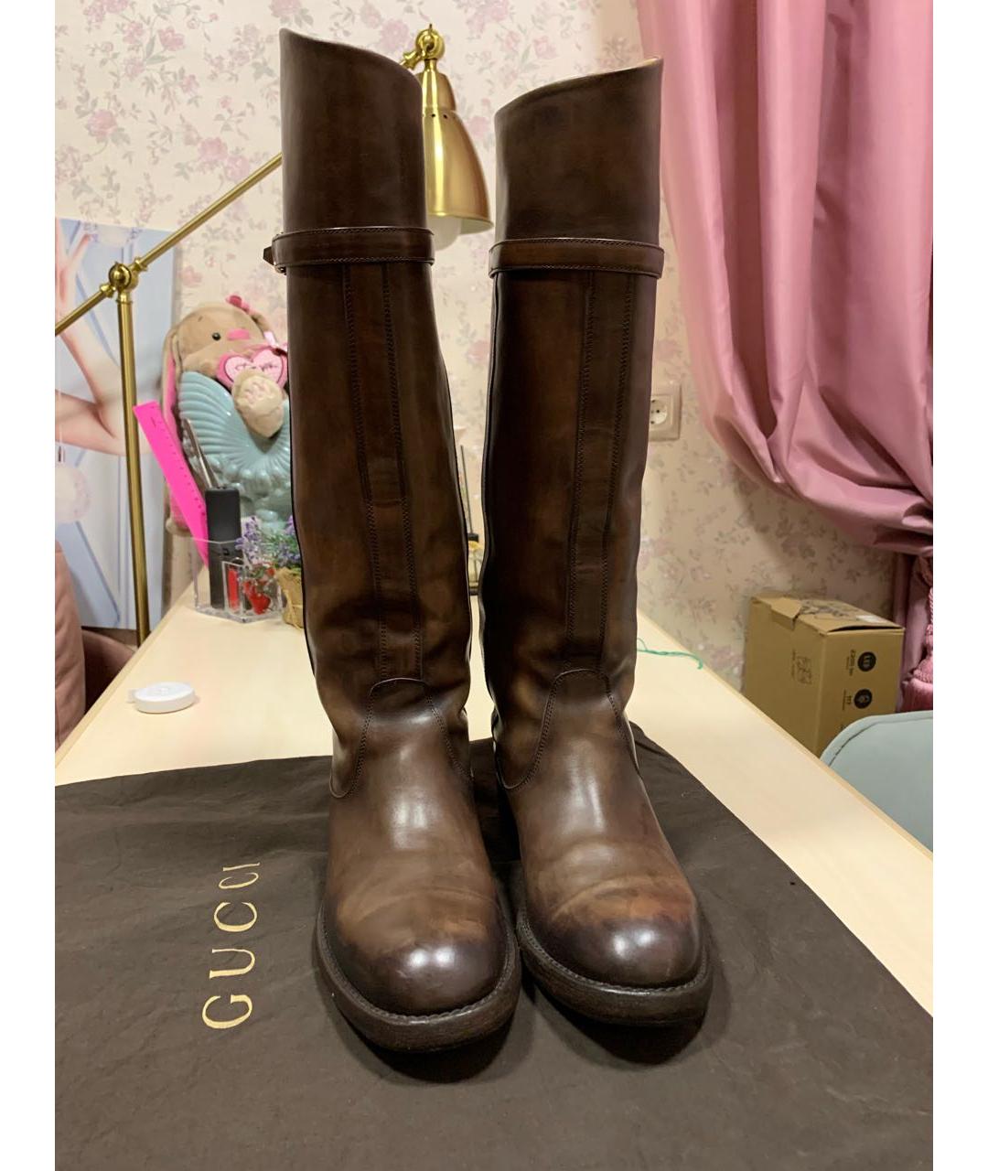 GUCCI Коричневые кожаные сапоги, фото 3