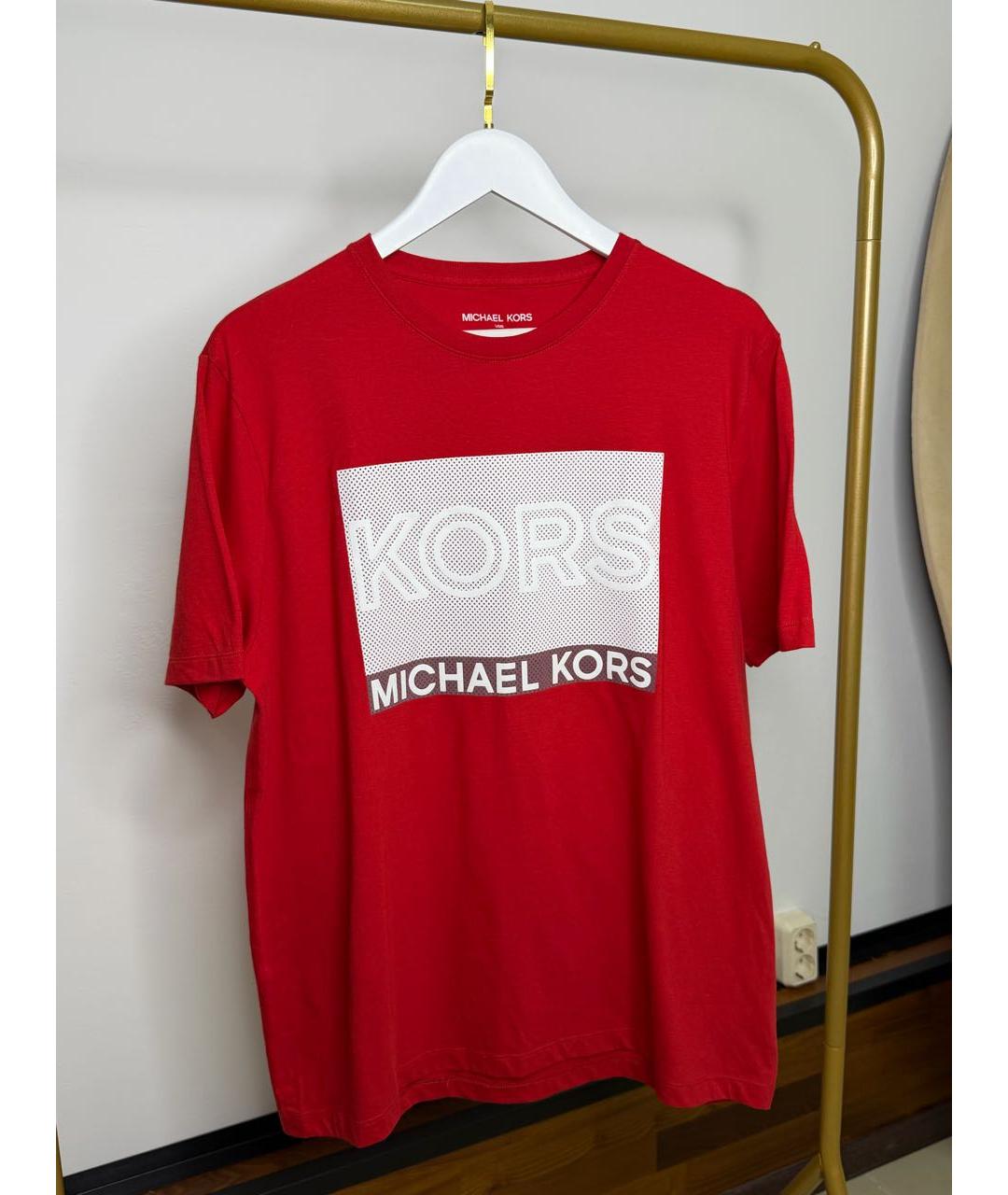 MICHAEL KORS Красная хлопко-эластановая футболка, фото 5