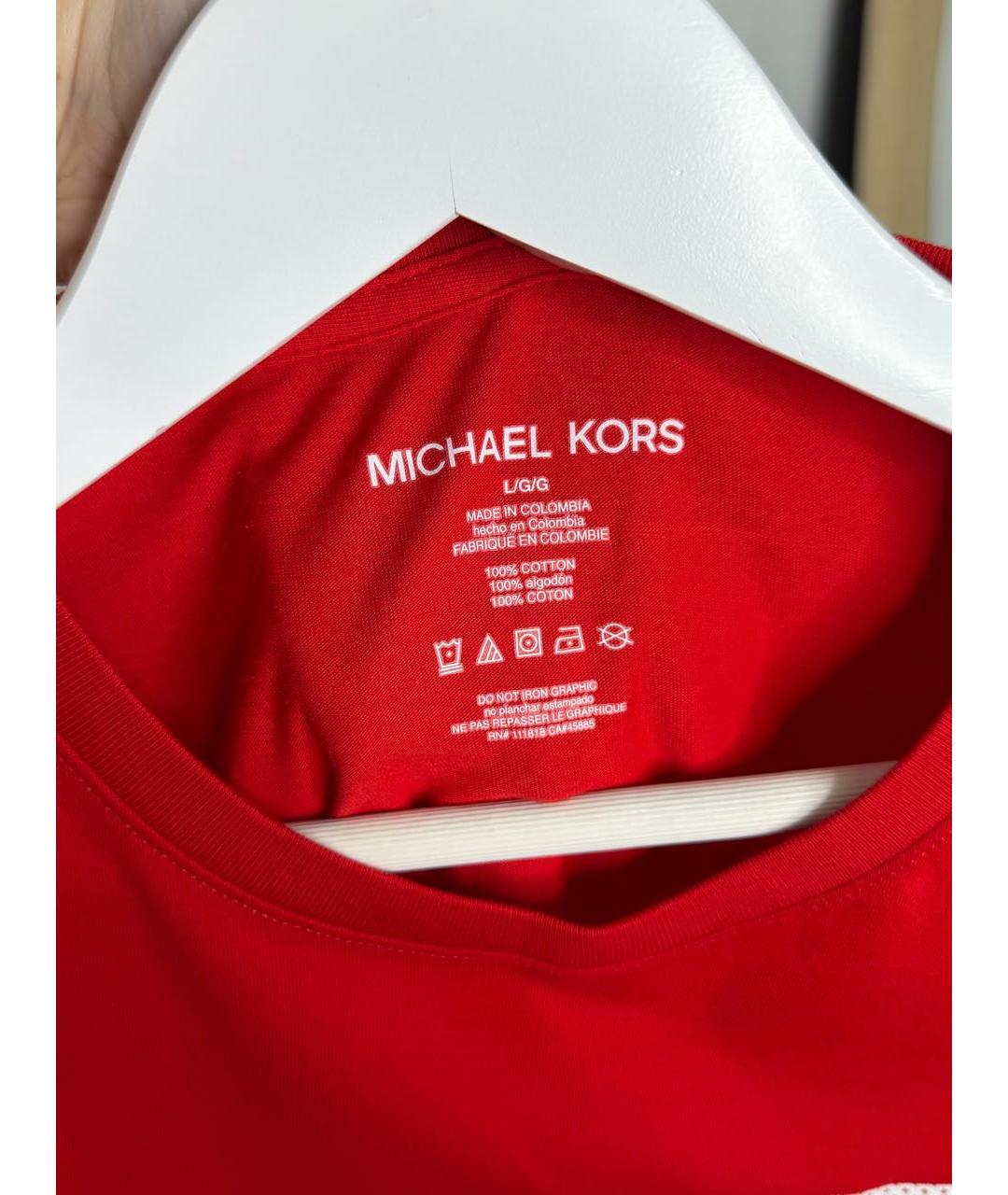 MICHAEL KORS Красная хлопко-эластановая футболка, фото 4