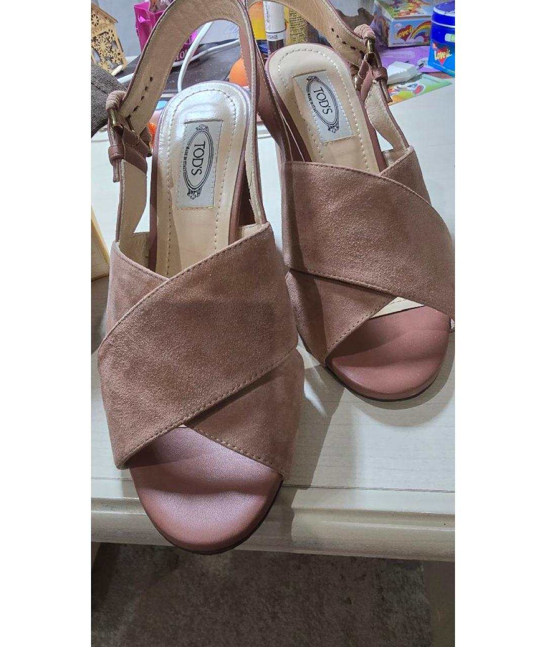 TOD'S Розовые замшевые босоножки, фото 7
