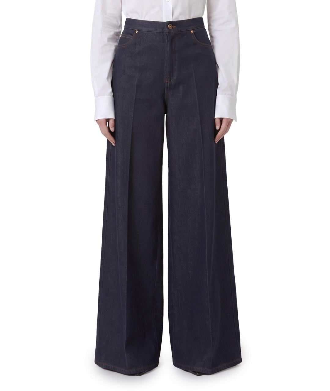 MAX MARA Синие хлопковые прямые брюки, фото 1
