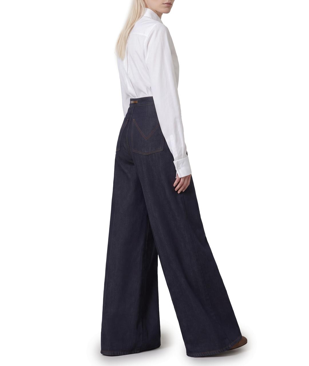 MAX MARA Синие хлопковые прямые брюки, фото 2