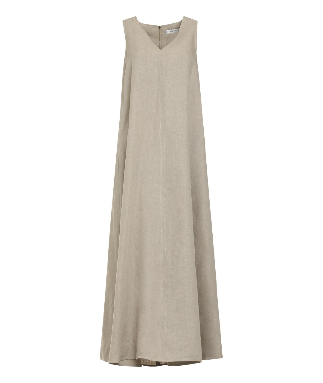 MAX MARA Бежевое льняное повседневное платье, фото 3