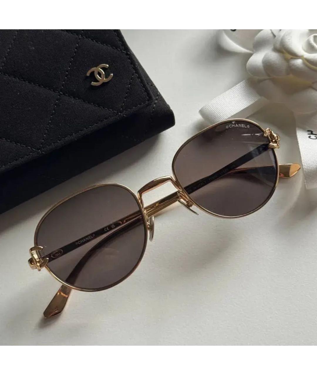 CHANEL Золотые металлические солнцезащитные очки, фото 4