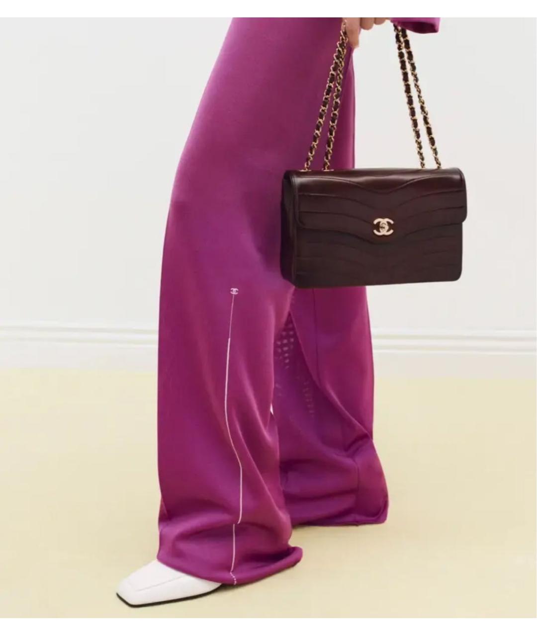 CHANEL Фиолетовые шелковые прямые брюки, фото 2