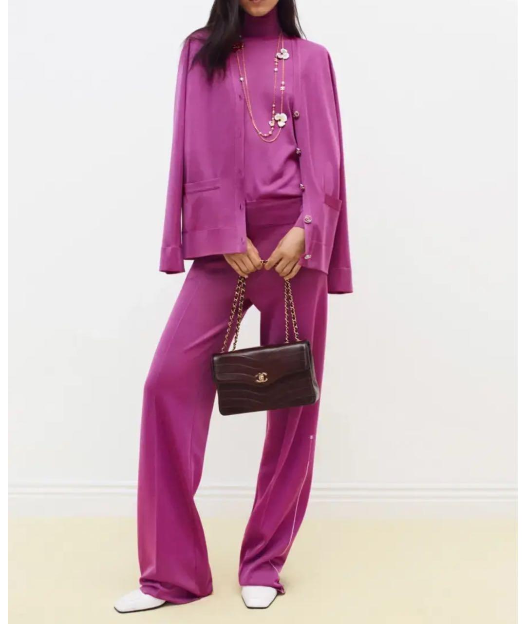 CHANEL Фиолетовые шелковые прямые брюки, фото 5