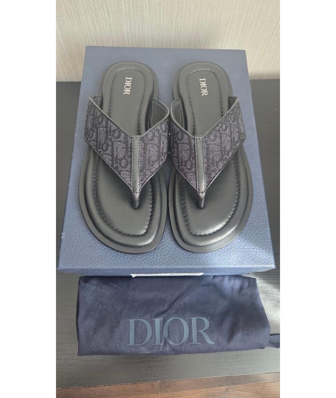 CHRISTIAN DIOR Черные кожаные шлепанцы, фото 3