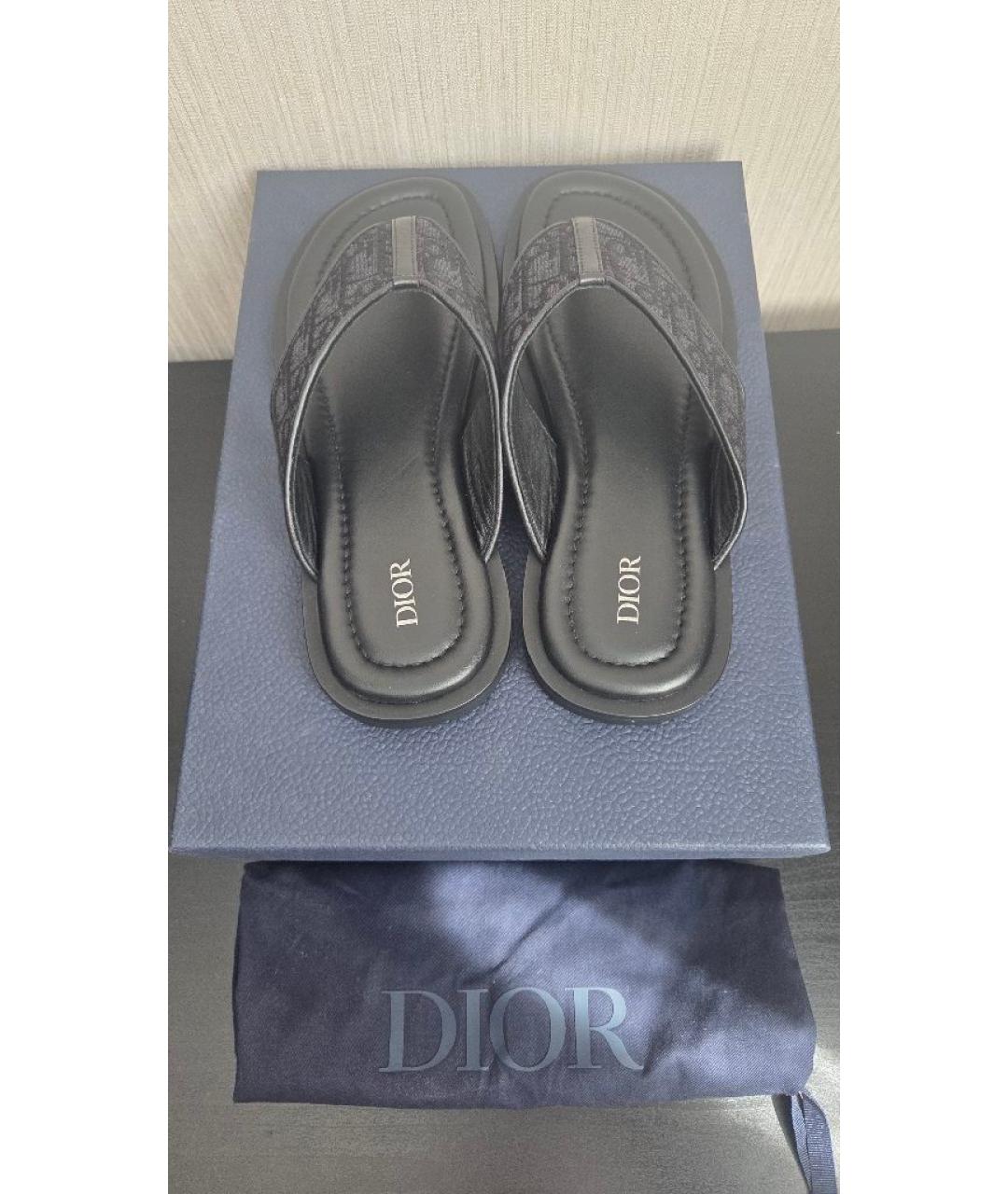 CHRISTIAN DIOR Черные кожаные шлепанцы, фото 4