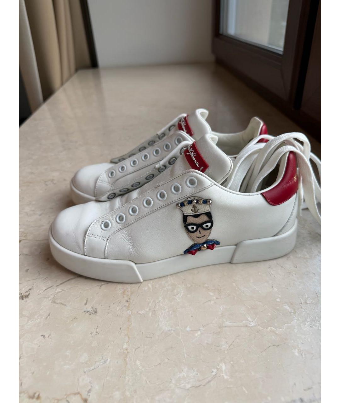 DOLCE&GABBANA Белые кожаные кеды, фото 2