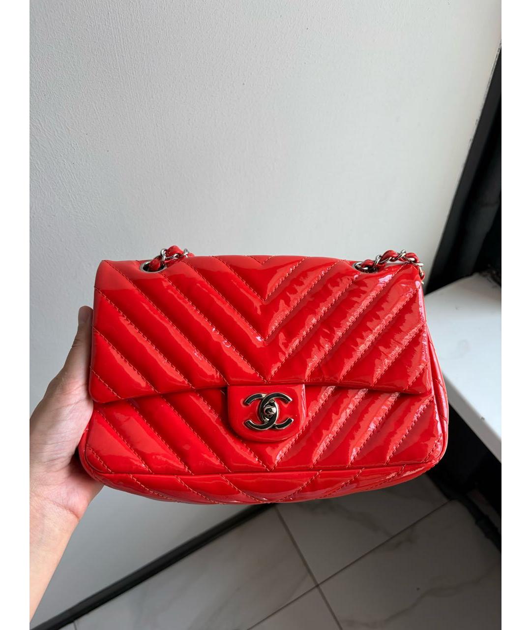 CHANEL Коралловая кожаная сумка с короткими ручками, фото 6