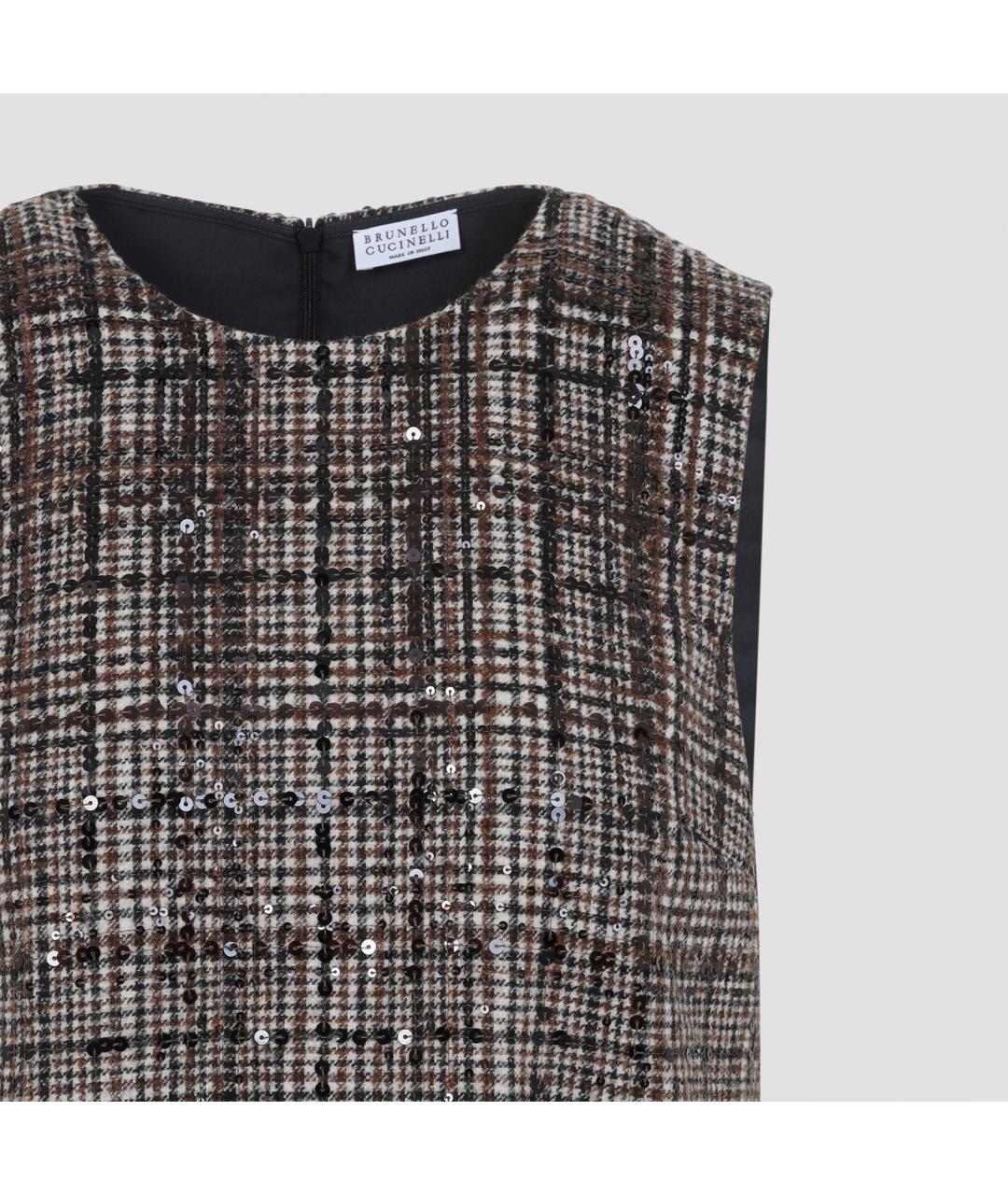 BRUNELLO CUCINELLI Коричневое шерстяное повседневное платье, фото 3