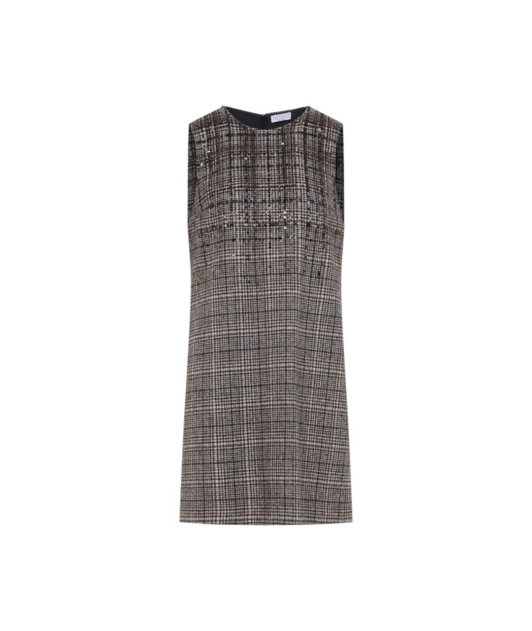 BRUNELLO CUCINELLI Коричневое шерстяное повседневное платье, фото 1