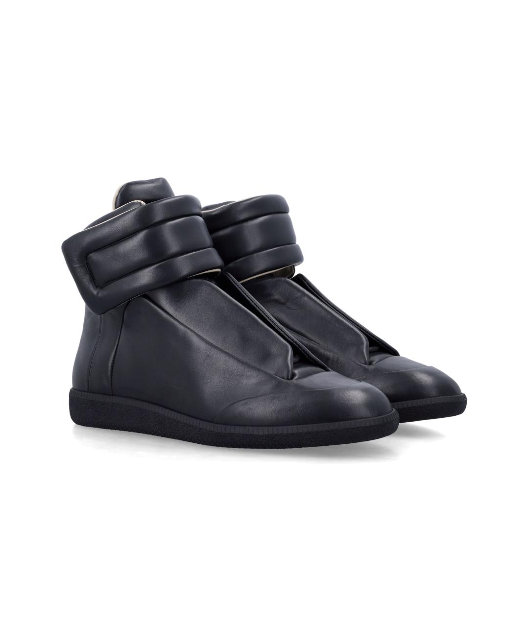 MAISON MARGIELA Черные кожаные высокие кроссовки / кеды, фото 3