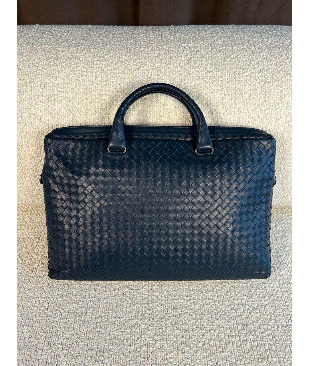 BOTTEGA VENETA Темно-синий кожаный портфель, фото 9