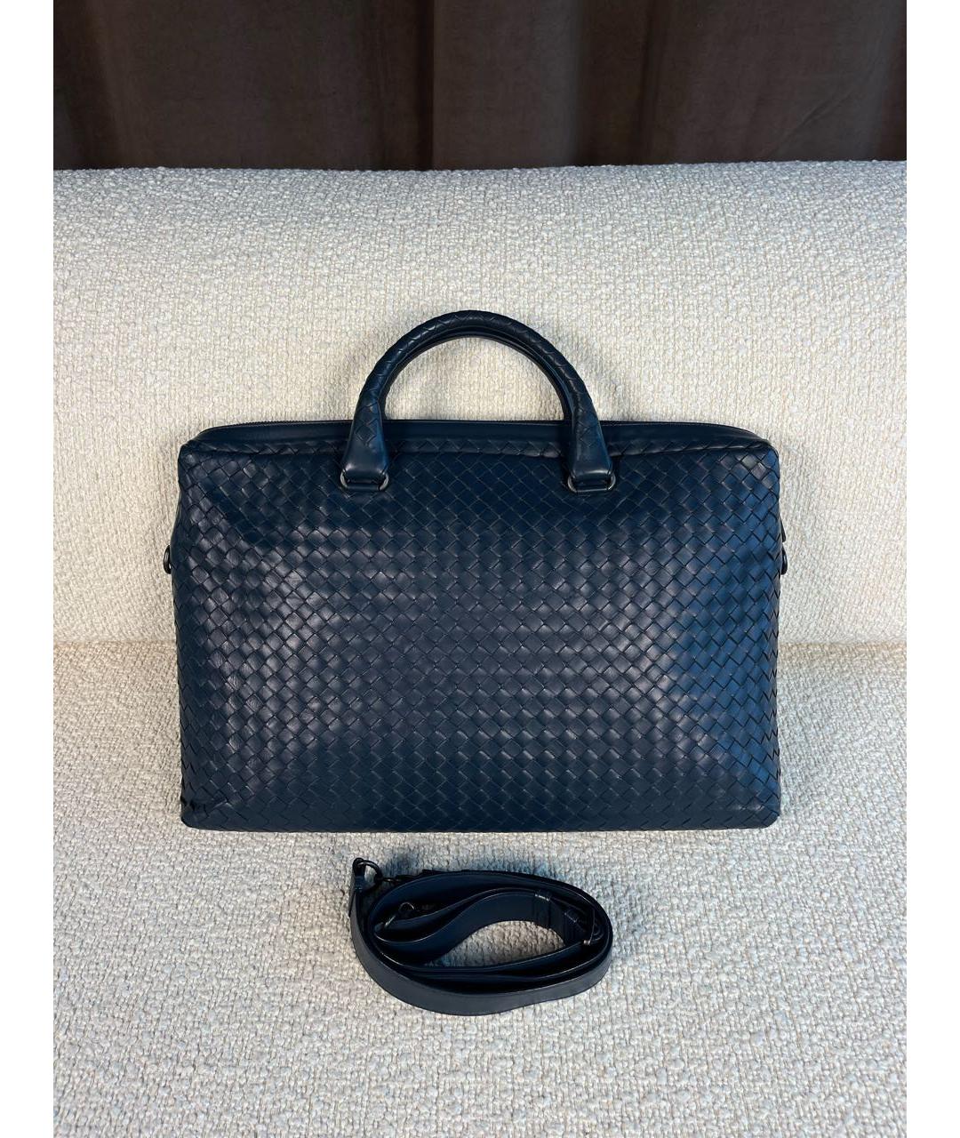 BOTTEGA VENETA Темно-синий кожаный портфель, фото 5