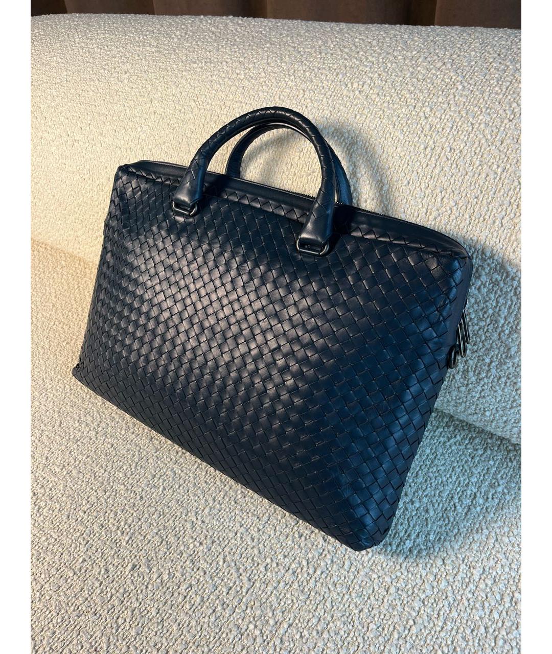 BOTTEGA VENETA Темно-синий кожаный портфель, фото 6