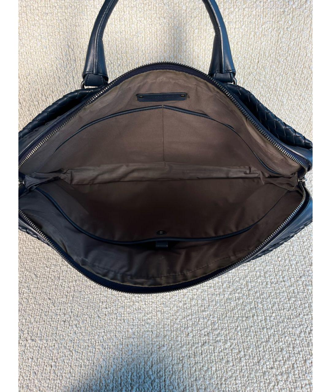 BOTTEGA VENETA Темно-синий кожаный портфель, фото 4