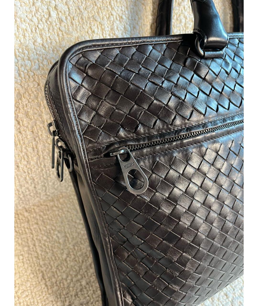 BOTTEGA VENETA Коричневый кожаный портфель, фото 8