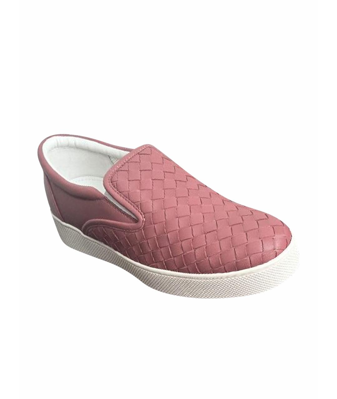 BOTTEGA VENETA Розовые кожаные слипоны, фото 1