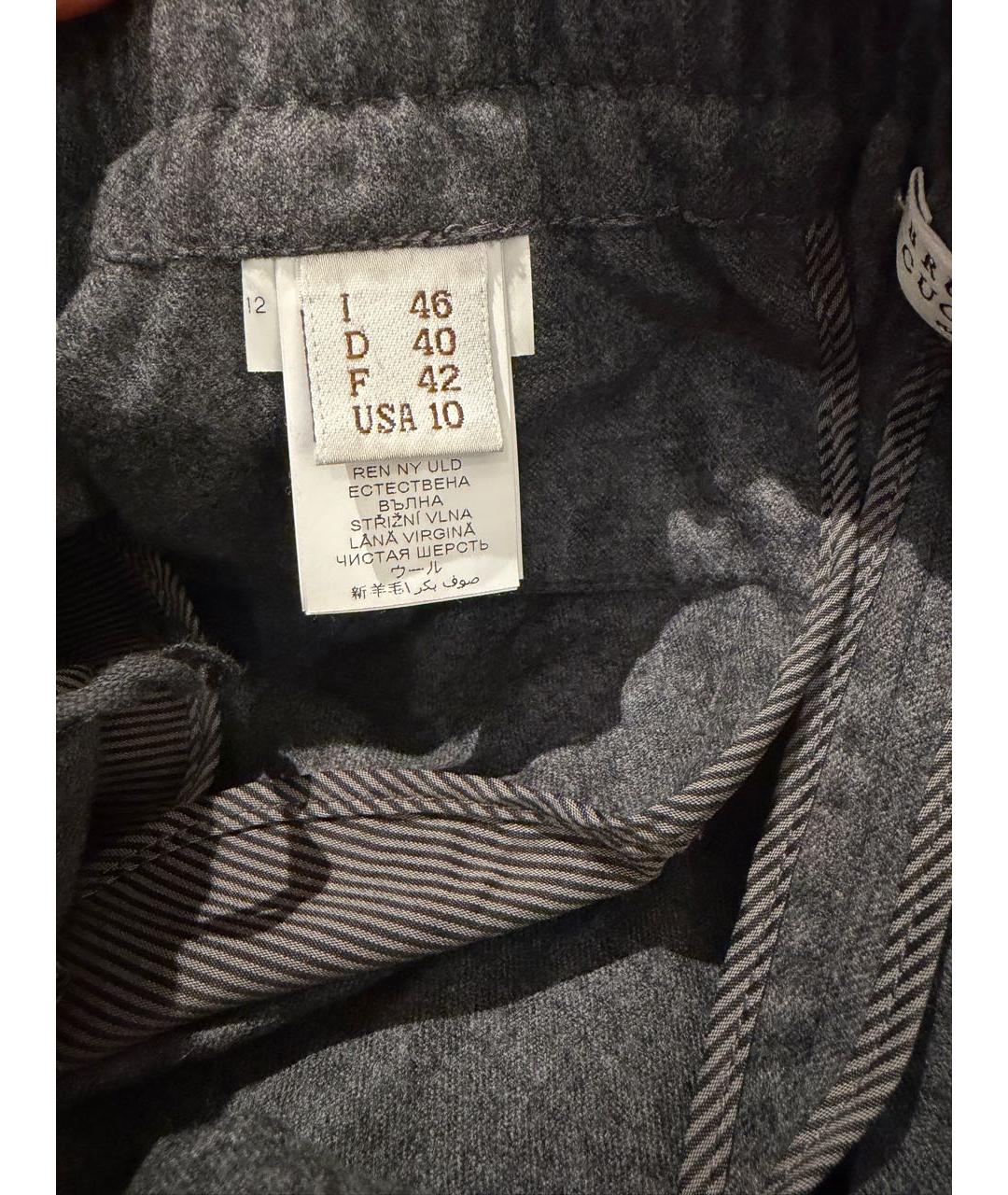 BRUNELLO CUCINELLI Серые шерстяные прямые брюки, фото 4