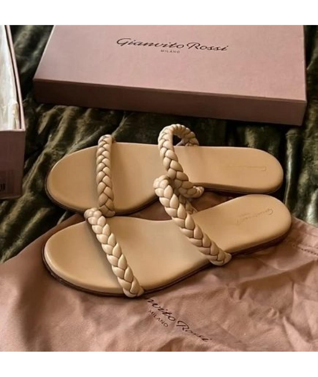 GIANVITO ROSSI Бежевые кожаные шлепанцы, фото 4